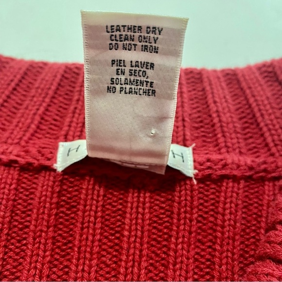 Red Leather Front Cotton Knit Sweater Back Large - Picture 11 of 14